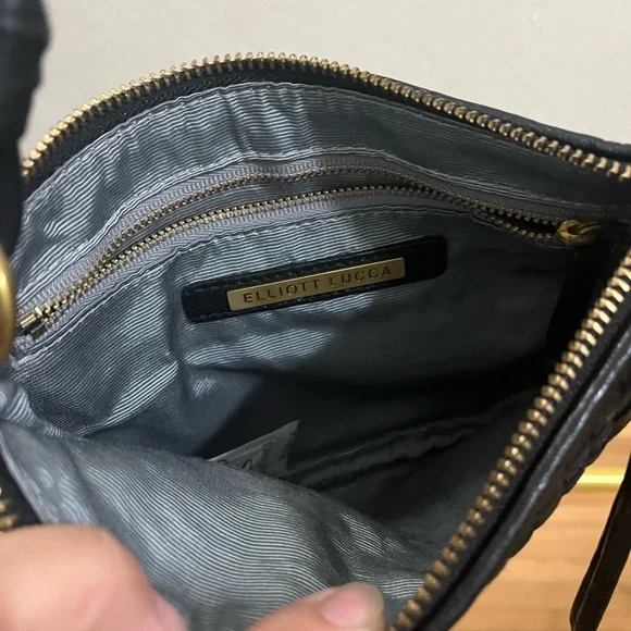 Elliot Lucca Woven Leather Black Crossbody Bag Purse Like New - Picture 8 of 16